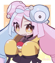 Rule 34 | + +, 1girl, absurdres, bare shoulders, blue hair, bow-shaped hair, character hair ornament, chibi, creatures (company), game freak, hair ornament, highres, holding, holding poke ball, iono (pokemon), jacket, long hair, long sleeves, looking at viewer, multicolored hair, nintendo, one-hour drawing challenge, pink hair, poke ball, poke ball (basic), pokemon, pokemon sv, ponu (deresuteponu), sharp teeth, sleeves past fingers, sleeves past wrists, smile, solo, teeth, twintails, two-tone hair, very long hair, yellow jacket
