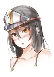 Rule 34 | 1girl, bare shoulders, black hair, blush, cawang, headpiece, highres, morag ladair (obligatory leave) (xenoblade), morag ladair (xenoblade), nintendo, open mouth, portrait, simple background, solo, upper body, white background, xenoblade chronicles (series), xenoblade chronicles 2