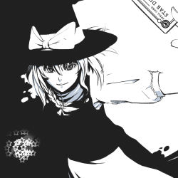 Rule 34 | 1girl, bad id, bad pixiv id, braid, female focus, greyscale, hat, high contrast, kirisame marisa, monochrome, sin moriyama, solo, spot color, touhou, witch, witch hat