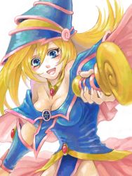 Rule 34 | 1girl, bad id, bad pixiv id, bare shoulders, blonde hair, blue eyes, blush, breasts, dark magician girl, detached sleeves, duel monster, hat, large breasts, long hair, pentacle, skirt, staff, witch hat, wizard hat, yu-gi-oh!, yu-gi-oh! duel monsters, yuzure mon