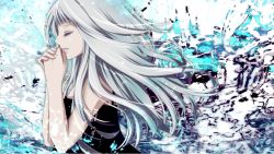 Rule 34 | 1girl, aonoe, bad id, bad pixiv id, closed eyes, female focus, long hair, original, own hands clasped, own hands together, praying, profile, sleeveless, solo, white hair