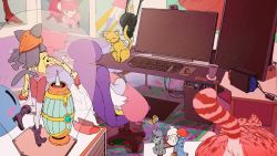 Rule 34 | 1girl, ahoge, animal, animal ears, animated, black thighhighs, cat, chair, child, computer, cup, desk, female focus, figure, fox ears, fox girl, fox tail, furry, furry female, handheld game console, keyboard (computer), long hair, looping animation, mamesuzu, monitor, mouse (computer), multiple views, nintendo switch, office chair, poster, smile, solo, spinning, stuffed toy, swivel chair, tail, thighhighs, turnaround, video, white hair