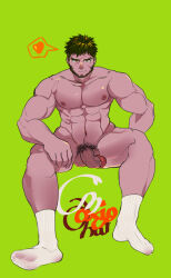 Rule 34 | 1boy, abs, avenger (dungeon and fighter), bara, beard, black hair, completely nude, cross scar, dark-skinned male, dark skin, dungeon and fighter, facial hair, full body, half-erect, heart, highres, large pectorals, looking at viewer, male focus, male priest (dungeon and fighter), mature male, modachai (weibo5622674859), muscular, muscular male, navel, nipples, nude, pectorals, penis, priest (dungeon and fighter), scar, scar on face, scar on forehead, seductive smile, short hair, sitting, smile, socks, solo, spoken heart, spread legs, stomach, strongman waist, thick eyebrows, uncensored, veins, veiny penis, white socks