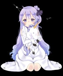 Rule 34 | 1girl, :o, absurdres, ahoge, artist name, azur lane, bare shoulders, black background, black ribbon, blush, commentary request, detached sleeves, dress, emy, fingernails, hair bun, hair ribbon, highres, long hair, long sleeves, looking at viewer, hugging object, one side up, parted lips, purple eyes, purple hair, ribbon, seiza, side bun, simple background, single hair bun, single side bun, sitting, sleeves past wrists, solo, stuffed animal, stuffed pegasus, stuffed toy, stuffed unicorn, stuffed winged unicorn, teeth, unicorn (azur lane), upper teeth only, very long hair, white dress