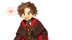 Rule 34 | 1boy, aged up, blush, cape, damian desmond, eden academy school uniform, heart, highres, long sleeves, open mouth, parted bangs, school uniform, simple background, spoken heart, spy x family, sweatdrop, upper body, white background, yellow eyes, yingwdcp999