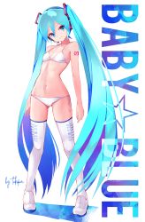 Rule 34 | 1girl, aqua eyes, aqua hair, aqua nails, artist name, bare arms, bare shoulders, bikini, boots, closed mouth, clothes writing, commentary, derivative work, english commentary, english text, flat chest, gluteal fold, hatsune miku, headset, highres, long hair, looking at viewer, nail polish, navel, number tattoo, ribbon, shoulder tattoo, side-tie bikini bottom, signature, simple background, smile, solo, star (symbol), stomach, string bikini, swimsuit, takepon1123, tattoo, thigh boots, thighhighs, twintails, very long hair, vocaloid, white background, white bikini, white footwear, white ribbon