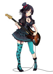 Rule 34 | 00s, 1girl, akiyama mio, alternate costume, asymmetrical clothes, bad id, bad pixiv id, bass guitar, black hair, blue eyes, blunt bangs, don&#039;t say &quot;lazy&quot;, dress, garter belt, hat, hime cut, instrument, k-on!, layil, long hair, mini hat, mini top hat, single thighhigh, skull, solo, thighhighs, top hat