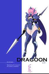 Rule 34 | 1girl, armor, armored leotard, artist name, blue background, breasts, cleavage, clothing cutout, dragoon (final fantasy), english text, final fantasy, final fantasy v, full body, gauntlets, hairband, helmet, high heels, highres, holding, holding polearm, holding weapon, large breasts, lenna charlotte tycoon, leotard, mask, pink hair, polearm, sakuraidai, shoulder armor, sidelocks, solo, spear, thighs, weapon, white background
