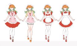 Rule 34 | 1girl, alternate costume, apron, chef hat, clenched hands, dress, enmaided, faceless, faceless female, hat, hololive, hololive english, kfp, maid, maid apron, mamaloni, official art, orange hair, production art, red dress, slippers, takanashi kiara, thighhighs, variations, virtual youtuber, white background