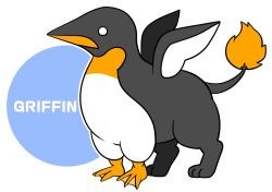 Rule 34 | animal, animal focus, bird, blue background, griffin, gurageida, no humans, o o, original, penguin, two-tone background, webbed feet, white background, winged animal