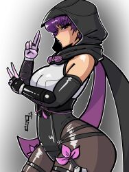 Rule 34 | 1girl, arm guards, ayane (doa), breasts, cleavage, dead or alive, highres, large breasts, ninja, paddy g (terrybrogard), purple hair, solo, tagme