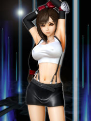 Rule 34 | 1990s (style), 1girl, 3d, @oz, arms up, bright one, brown hair, covered erect nipples, final fantasy, final fantasy vii, long hair, retro artstyle, tifa lockhart
