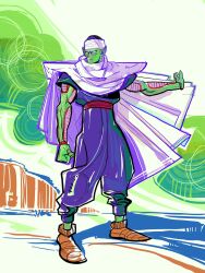 Rule 34 | 1boy, alien, antennae, bald, biceps, cape, colored skin, dougi, dragon ball, green skin, highres, looking to the side, male focus, namekian, neal d. anderson, no eyebrows, piccolo, pointy ears, solo, turban, wristband