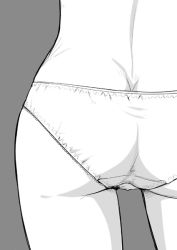 Rule 34 | 1girl, ass, ass focus, butt crack, close-up, grey background, greyscale, head out of frame, monochrome, original, panties, simple background, solo, takayaki, underwear