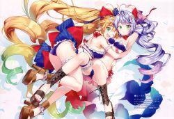 Rule 34 | 2girls, :o, ;d, absurdres, arm garter, arm up, armpits, ass, azur lane, back, bare arms, bare shoulders, bent over, bikini, bikini skirt, blonde hair, blue bow, bow, breasts, bridal garter, brown footwear, choker, frills, green eyes, hair bow, hair ornament, highres, hug, huge filesize, l&#039;opiniatre (azur lane), l&#039;opiniatre (beachside magician) (azur lane), large breasts, le temeraire (azur lane), le temeraire (summery temeraire!) (azur lane), long hair, looking at viewer, multiple girls, nail polish, navel, one eye closed, open mouth, parted lips, ponytail, purple bikini, purple hair, purple nails, red bow, ribbon choker, riichu, sandals, scan, side ponytail, sidelocks, small breasts, smile, striped, striped bow, swimsuit, thigh strap, very long hair