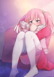 Rule 34 | 1girl, absurdres, blue eyes, female focus, highres, hiiragi nana, huge filesize, munou na nana, no shoes, pink hair, sitting, solo, tagme, thighhighs, thighs, twintails