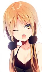 Rule 34 | 10s, 1girl, ;o, bad id, bad pixiv id, bare shoulders, black hair, blonde hair, blurry, blush, breasts, chestnut mouth, cleavage, collarbone, cropped arms, depth of field, genderswap, genderswap (mtf), hair ornament, hair over shoulder, izumi kouhei, long hair, looking at viewer, low twintails, medium breasts, multicolored hair, one eye closed, pepper fever, simple background, sketch, sleeveless, solo, streaked hair, tank top, teeth, twintails, upper body, world trigger, yellow eyes