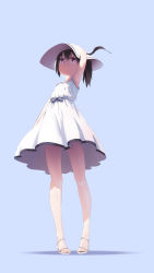 Rule 34 | 1girl, absurdres, artist request, black hair, dress, feet, hand on own head, hat, highres, long hair, ponytail, source request, sun hat, toes