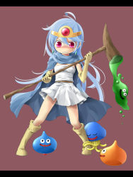 Rule 34 | angry, bad id, bad pixiv id, blood, blue hair, blush, boots, cape, chunsoft, circlet, dragon quest, dragon quest iii, elbow gloves, enix, gloves, healslime, nosebleed, red eyes, rupa, sage (dq3), slime (dragon quest), solo, staff