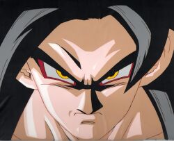 Rule 34 | 1boy, angry, black hair, close-up, closed mouth, dragon ball, dragon ball gt, face focus, looking at viewer, male focus, scan, serious, solo, solo focus, son goku, source request, super saiyan, super saiyan 4, tagme, yellow eyes