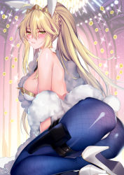 Rule 34 | 1girl, animal ears, artist name, artoria pendragon (all), artoria pendragon (fate), artoria pendragon (swimsuit ruler) (fate), ass, bare shoulders, blonde hair, blue pantyhose, blush, braid, breasts, commentary request, detached collar, fake animal ears, fate/grand order, fate (series), fishnet pantyhose, fishnets, french braid, hair between eyes, high heels, highres, holster, large breasts, leotard, long hair, looking at viewer, obiwan, pantyhose, parted lips, playboy bunny, ponytail, rabbit ears, rabbit tail, shiny clothes, shiny skin, sidelocks, signature, solo, sparkle, tail, thigh holster, tiara, white footwear, white leotard