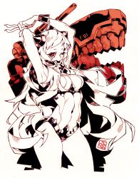 Rule 34 | 10s, 1girl, abyssal ship, airfield princess, breasts, covered navel, highres, horns, inktober, kantai collection, leotard, long hair, monochrome, orange eyes, poch4n, red eyes, solo, very long hair, white hair