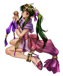 Rule 34 | 1990s (style), 1girl, fire emblem, fire emblem: mystery of the emblem, fire emblem: shadow dragon, green eyes, green hair, highres, matching hair/eyes, nintendo, official art, pointy ears, ponytail, retro artstyle, shirou masamune, solo, tiki (fire emblem), tiki (young) (fire emblem), white background, yellow eyes