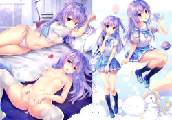 Rule 34 | 1girl, :o, absurdres, after vaginal, aftersex, alternate costume, azur lane, bed sheet, blouse, blue neckerchief, blue skirt, blunt bangs, blush, breasts, chiyingzai, collarbone, cum, cum in pussy, cum on body, cum on lower body, cum on upper body, cum pool, cumdrip, hair down, hair ornament, hair ribbon, heart, highres, huge filesize, indoors, loafers, long hair, long sleeves, looking at viewer, lying, miniskirt, multiple views, navel, neckerchief, nipples, no pants, nude, on back, on bed, panties, parted lips, pillow, pleated skirt, purple eyes, purple hair, pussy, ribbon, sailor collar, scan, school uniform, serafuku, shirt, shoes, side-tie panties, skirt, small breasts, socks, spoken heart, spread legs, stomach, stuffed animal, stuffed toy, stuffed winged unicorn, tareme, thighhighs, underwear, unicorn (long-awaited date) (azur lane), unicorn (azur lane), very long hair, white shirt, white thighhighs