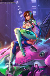 Rule 34 | 1girl, adapted costume, anal, anal object insertion, bodysuit, grabbing another&#039;s breast, breastless clothes, breasts, brown hair, collaboration, colorized, d.va (overwatch), dildo, facial mark, female masturbation, grabbing, headphones, high heels, highres, leg up, legs, lips, lm (legoman), long hair, long legs, masturbation, mecha, meka (overwatch), nipples, no panties, nose, object insertion, overwatch, overwatch 1, pussy, robot, grabbing own breast, sex toy, solo, stiletto heels, thighhighs, thighs, uncensored, vintem, whisker markings