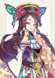 Rule 34 | 1girl, :q, absurdres, black hair, ceda (dace), chinese clothes, dan fei, hat, heart, heart-shaped pupils, highres, licking lips, long hair, purple eyes, solo, symbol-shaped pupils, thunderbolt fantasy, tongue, tongue out
