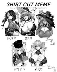 Rule 34 | 5girls, alcohol, armband, belt, blush, breasts, breasts apart, bust cup, comic, dress, drunk, girls&#039; frontline, gloves, grabbing, grabbing another&#039;s breast, hair ornament, hands on own chest, hat, heart, highres, huge breasts, iapoc, meme, monochrome, multicolored hair, multiple drawing challenge, multiple girls, ptrd (girls&#039; frontline), ro635 (girls&#039; frontline), ro635 (mod3) (girls&#039; frontline), shirt cut meme, short hair, sideboob, snowflake hair ornament, springfield (girls&#039; frontline), streaked hair, sweater, vsk-94 (girls&#039; frontline), witch hat, zb-26 (girls&#039; frontline)