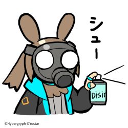 Rule 34 | 1girl, amiya (arknights), animal ears, arknights, black jacket, brown hair, chibi, commentary request, company name, cropped torso, gas mask, holding, jacket, jewelry, line (naver), long hair, long sleeves, mask, multiple rings, official art, open clothes, open jacket, rabbit ears, ring, simple background, solo, spray can, spraying, translation request, watermark, white background