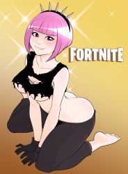 Rule 34 | 1girl, ass, barefoot, blush, breasts, butt crack, fortnite, hairband, pink eyes, pink hair, solo, tagme, underboob