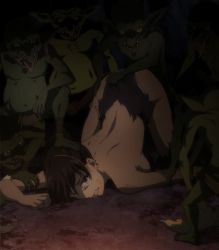 Rule 34 | 10s, 1girl, 6+boys, animated, animated gif, ass, breasts, crying, defeat, fighter (goblin slayer!), goblin, goblin slayer!, imminent rape, imminent penetration, looking at viewer, multiple boys, nude, restrained, sideboob, stitched, tears, third-party edit, top-down bottom-up, torn clothes