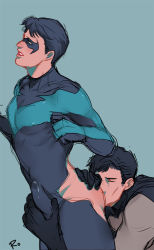 Rule 34 | 2boys, anal, anilingus, ass, batman, batman (series), bulge, dc comics, dick grayson, erection, erection under clothes, groping, licking, male focus, male penetrated, mask, multiple boys, nightwing, oral, richard wayne, smile, torn clothes, undressing, yaoi
