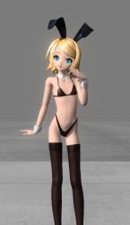 Rule 34 | 1girl, animal ears, bikini, blonde hair, blue eyes, breasts, rabbit ears, fishbones, flat chest, kagamine rin, project diva (series), small breasts, swimsuit, thighhighs, vocaloid