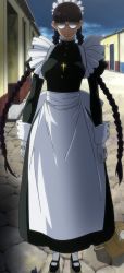 Rule 34 | 1girl, absurdres, black lagoon, glasses, highres, maid, roberta (black lagoon), solo, standing, stitched, third-party edit