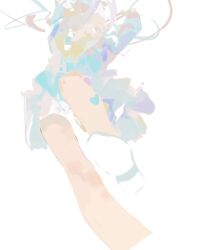 Rule 34 | 1girl, abstract, arms up, chouzetsusaikawa tenshi-chan, from below, highres, long hair, long sleeves, looking at viewer, multicolored hair, needy girl overdose, open mouth, peixinzhongle65257, school uniform, serafuku, shoes, simple background, skirt, smile, solo, standing, twintails, very long hair, white background