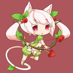 Rule 34 | :o, animal ears, arrow (projectile), bow (weapon), cat ears, cat tail, chibi, cranberry, hair ornament, heart, long hair, mootor, original, pink eyes, pink hair, solo, tail, tail ornament, twintails, weapon