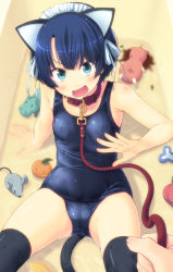 Rule 34 | 10s, 1girl, amamiya minato, animal ears, ano natsu de matteru, bad id, bad pixiv id, bathtub, bdsm, blue eyes, blue hair, blush, cameltoe, cat ears, cat tail, collar, highres, leash, looking at viewer, old school swimsuit, one-piece swimsuit, open mouth, palms, ribbon, rinon (ano natsu de matteru), school swimsuit, short hair, sitting, skindentation, solo focus, swimsuit, tail, tanigawa kanna, thighhighs, thighs, viewer holding leash, water