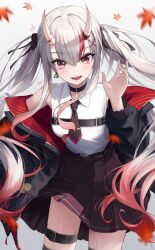 Rule 34 | 1girl, absurdres, bare shoulders, clrawing, grey hair, highres, hololive, looking at viewer, nakiri ayame, open mouth, red eyes, smile, solo, twintails, virtual youtuber