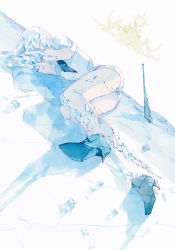Rule 34 | 1other, amputee, androgynous, antarcticite, black footwear, broken, broken weapon, calligraphy brush (medium), commentary, crack, cracked floor, damaged, day, dutch angle, english commentary, faceless, flying, full body, gem uniform (houseki no kuni), high heels, houseki no kuni, ice, lirseven, lying, necktie, on ground, on side, painting (medium), shadow, shards, shoe soles, short hair, short sleeves, shorts, solo focus, sparkle, stiletto heels, traditional media, triple amputee, tsuki jin, watercolor (medium), weapon