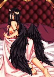 Rule 34 | 1girl, albedo (overlord), barefoot, black hair, breasts, feet, highres, horns, large breasts, long hair, looking back, minaha (playjoe2005), nude, overlord (maruyama), sex, smile, solo, wings