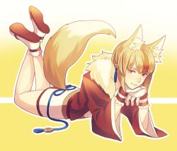 Rule 34 | 1girl, animal ears, ass, blonde hair, fire emblem, fire emblem fates, fox ears, gradient background, kitsune, nintendo, selkie (fire emblem), solo