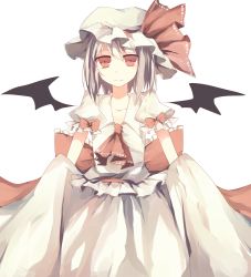 Rule 34 | 1girl, collarbone, female focus, hat, light purple hair, motoko (fe25), red eyes, remilia scarlet, simple background, solo, touhou, white background, wings