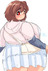 Rule 34 | 1girl, ass, breasts, brown hair, fat, highres, huge ass, huge breasts, mikomu, red eyes, solo, thick thighs, thighs