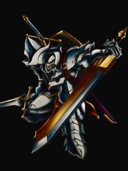 Rule 34 | armor, blue eyes, cape, digimon, digimon (creature), full armor, knightmon, solo, sword, weapon