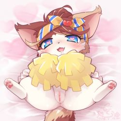 Rule 34 | 1girl, blue eyes, cat, cat busters, cheerleader, chia (cat busters), furry, furry female, mizuki kotora, open mouth, pussy, solo, uncensored