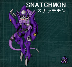 belt claws digimon green_eyes highres one-eyed snatchmon solo tail