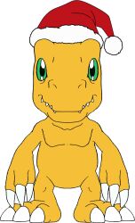 Rule 34 | christmas, claws, digimon, digimon (creature), expressionless, green eyes, highres, looking at viewer, reptile, santaagumon, solo, transparent background